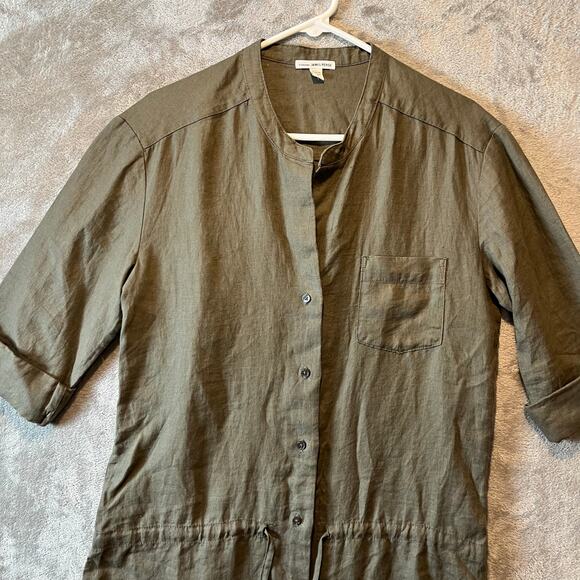 James Perse 100% Linen Drawstring Shirt Dress Greystone Sage Green Size 3 Large - Picture 2 of 7